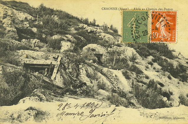 Carte postale représentant les positions du front sur les hauteurs du Chemin des Dames