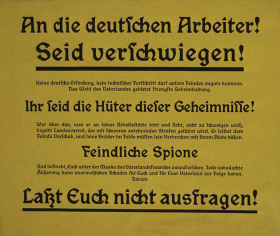 Une affiche allemande met les ouvriers en garde contre les espions.