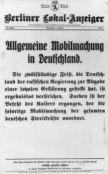Un tiré à part du Berliner Lokal-Anzeiger annonce la mobilisation générale en Allemagne.